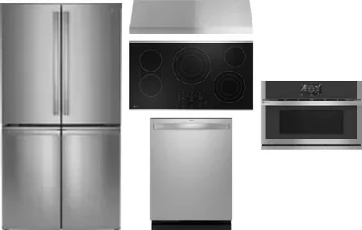 5 Piece Package Includes Refrigerator, Cooktop, Wall Oven, Hood And Dishwasher